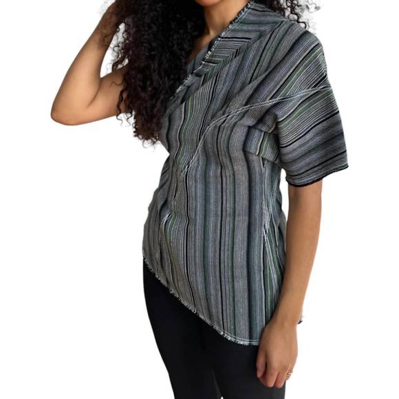 NEW LUNA DEL PINAL tela de raya loo weave asymmetric top in humbug stripe - Picture 3 of 4